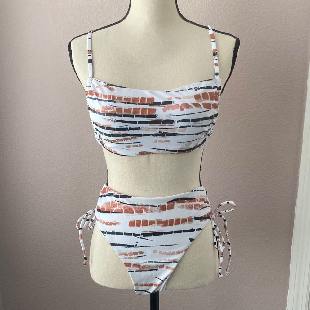Chic White and Brown Bikini Swim Set